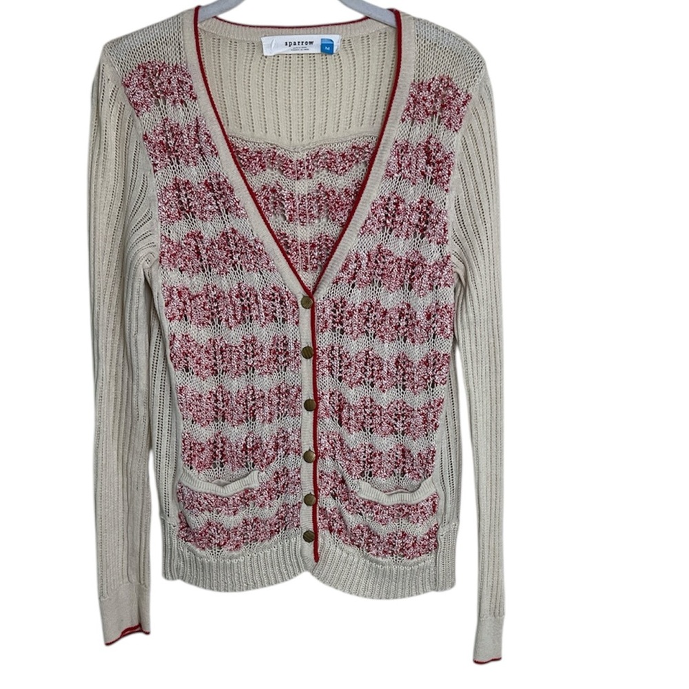 Anthropologie Sparrow Candy Cane V-Neck Cardigan Sweater Sz M